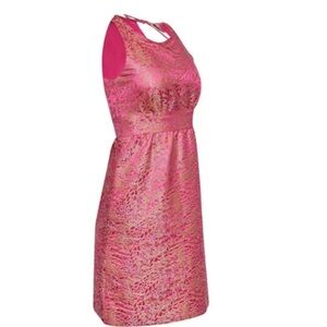 J Crew Pink and Gold with Silver Metallic Jacquard Open Back Dress size 6